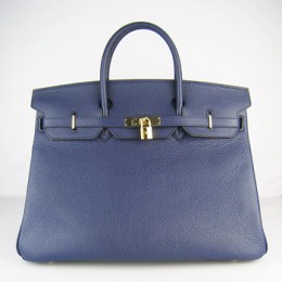 Hermes Birkin 40Cm Togo Leather Handbags Dark Blue Gold